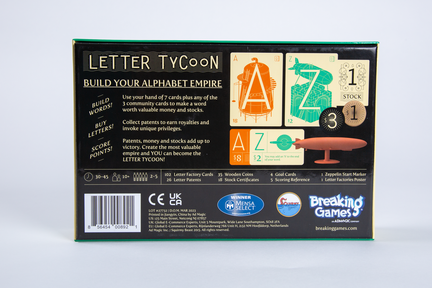 Letter Tycoon: Mensa Select Word-Building Strategy Game for Families and Friends, Ages 10+, 2-5 Players Game Breaking Games